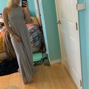 Light grey prom dress with cross neck